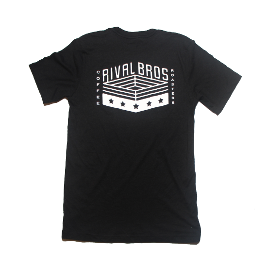 back view of black Rival Bros t-shirt